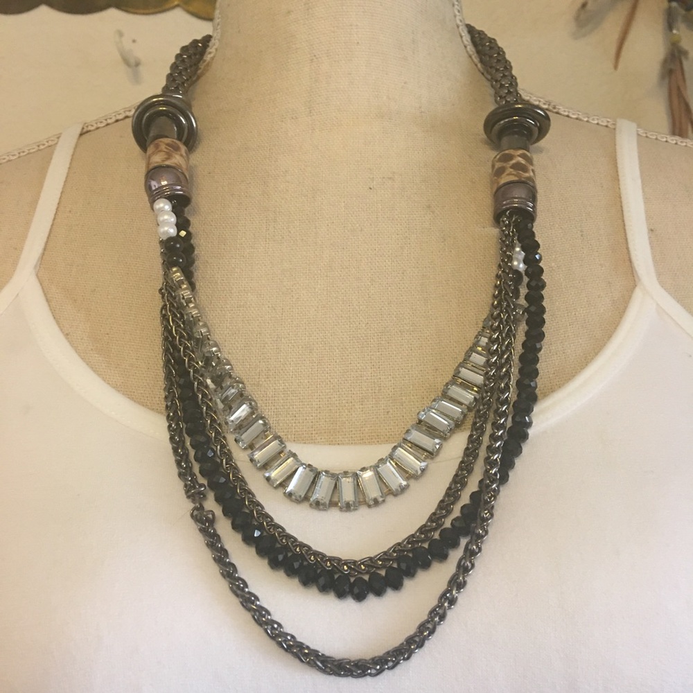 Chrome tone mesh multi strand elegant necklace